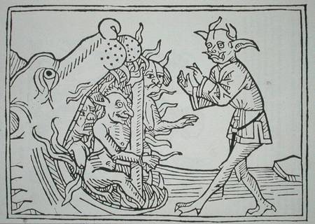 The Devil Belial before the Gates of Hell, from 'Das Buch Belial', published in Augsburg de German School