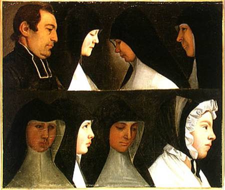 Study of Nuns, a Novice and an Abbot de German School