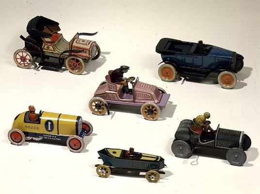 German toy cars, 1900-30 (tin) de German School, (20th century)