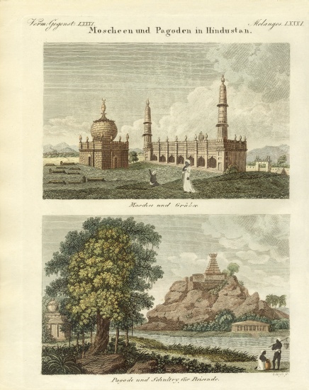 Mosques and pagodas in Hindustan de German School, (19th century)