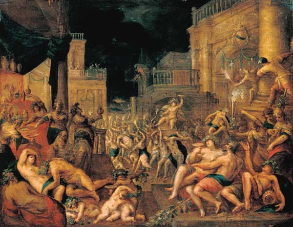 Midas feiert ein Fest zu Ehren von Bacchus und Silen. de Gillis van Valckenborch