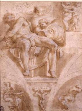 The Prophet Jonah and Two Destroyed Lunettes (design for the Sistine Chapel)