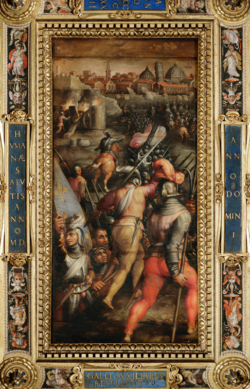 The Battle of Barbagianni from the ceili - Giorgio Vasari en reproducción  impresa o copia al óleo sobre lienzo.
