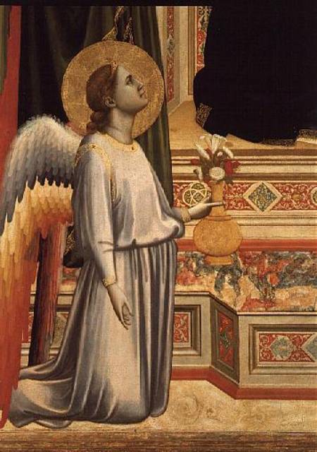The Madonna di Ognissanti (Detail of Kneeling Angel with Vase of Flowers) de Giotto (di Bondone)