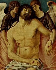 Dead Christ of two mourning angels supported. de Giovanni Bellini