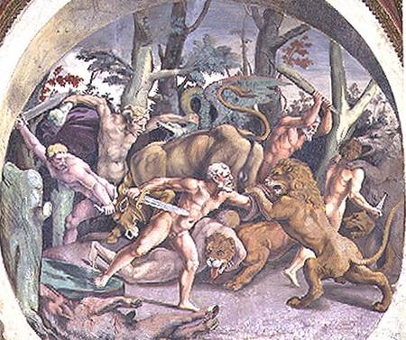 Scene showing that those born under the sign of Leo in conjunction with the constellation of the Dog de Giulio Romano