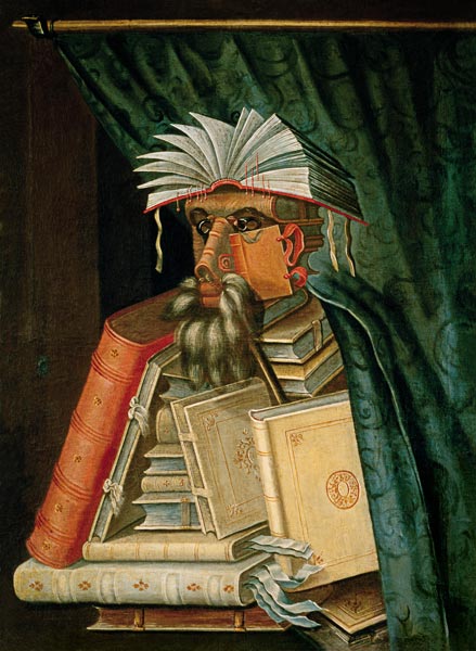 La bibliotecaria - Giuseppe Arcimboldo en reproducción impresa o copia al  óleo sobre lienzo.