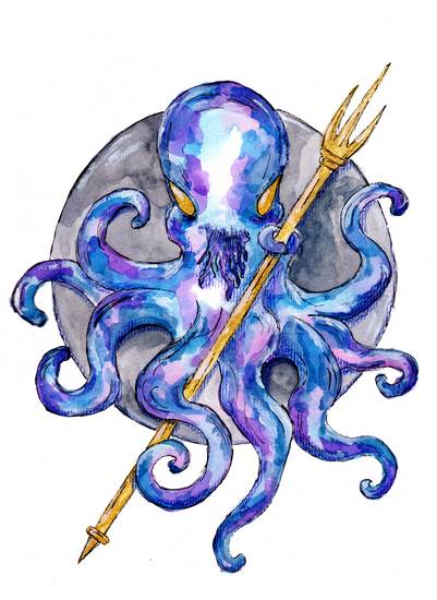 Purple Octopus with Trident