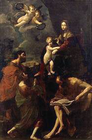 Madonna with three saints sitting enthroned de Guido Reni