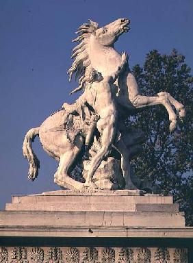 Replica of one of the two 'Marly Horses' originally made for the Horse Pond at the Chateau at Marly,