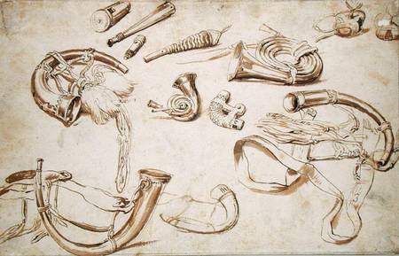 Hunting Paraphanalia (pencil, pen and de Giuseppe Pellizza da Volpedo