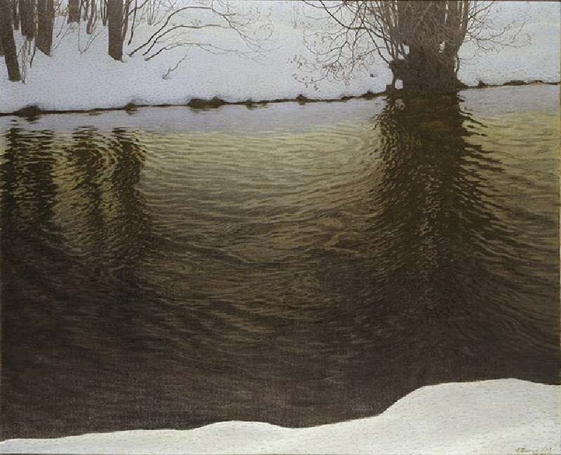 Winter Evening by a River de Gustaf Edolf Fjaestad