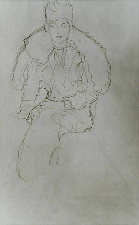 Seated Woman with Fur Wrap and Headdress de Gustav Klimt