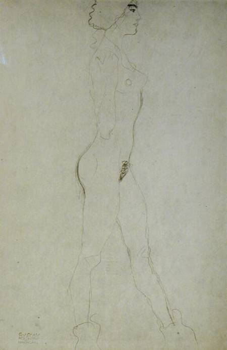 Standing Nude, cil on de Gustav Klimt