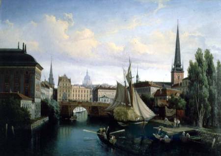 View of the Riddarholmskanalen, Stockholm in 1835 de Gustav Palm