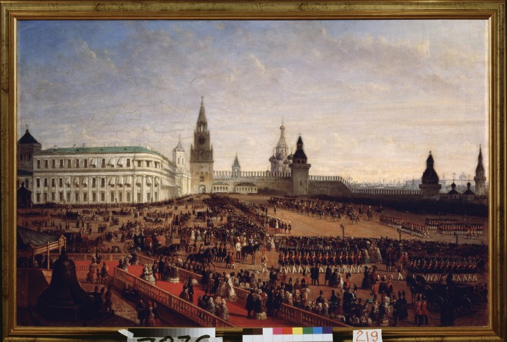 Military parade during the Coronation of the Emperor Alexander II in the Moscow Kremlin on 18th Febr de Gustav Schwarz