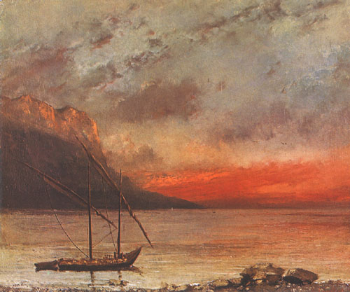 Vue you lac, coucher de soleil de Gustave Courbet