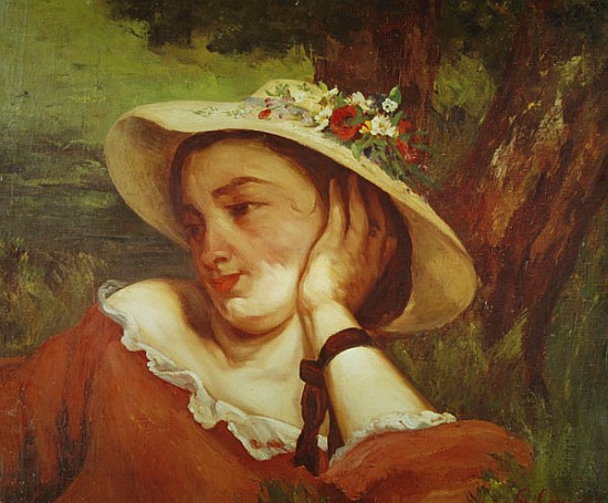 Woman in a Straw Hat with Flowers, c.1857 de Gustave Courbet