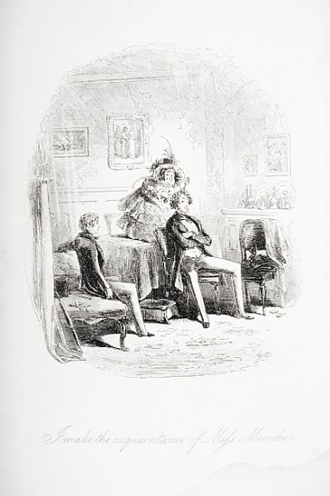 I make the acquaintance of Miss. Mowcher, illustration from ''David Copperfield'' Charles Dickens (1 de Hablot Knight (Phiz) Browne