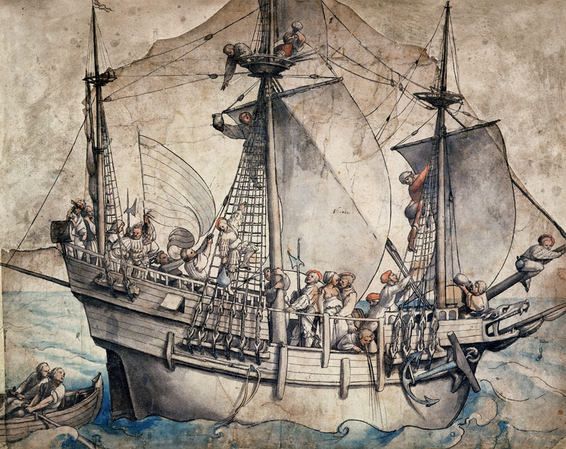 Ship with Revelling Sailors, Lansquenets and a Sutleress de Hans Holbein d. J.