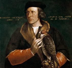 Retrato de Roberto Chaseman con halcones de caza