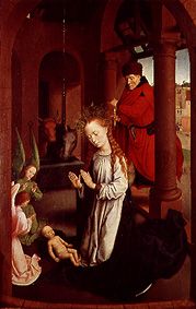 The adoration of the child by Maria. Con panel of de Hans Memling