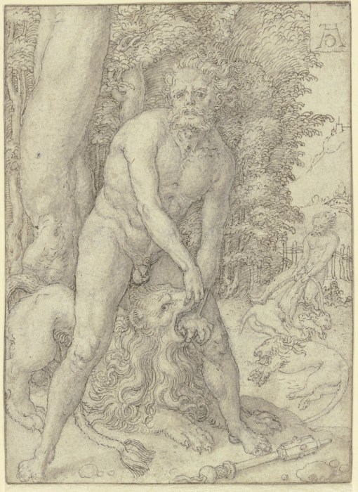 Herkules bezwingt den Nemäischen Löwen de Heinrich Aldegrever
