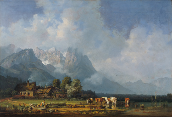 Fishing village in the Bavarian uplands. de Heinrich Bürkel