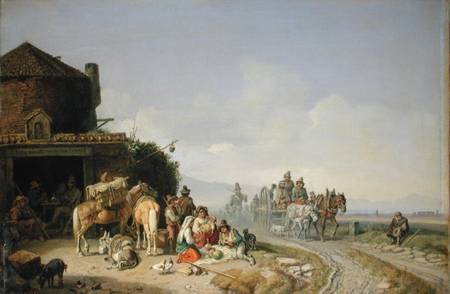 Travellers Before a Roadside Inn de Heinrich Burkel