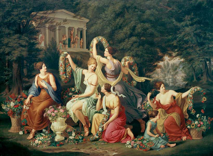 Mujeres trenzando guirnaldas de Heinrich Anton Daehling