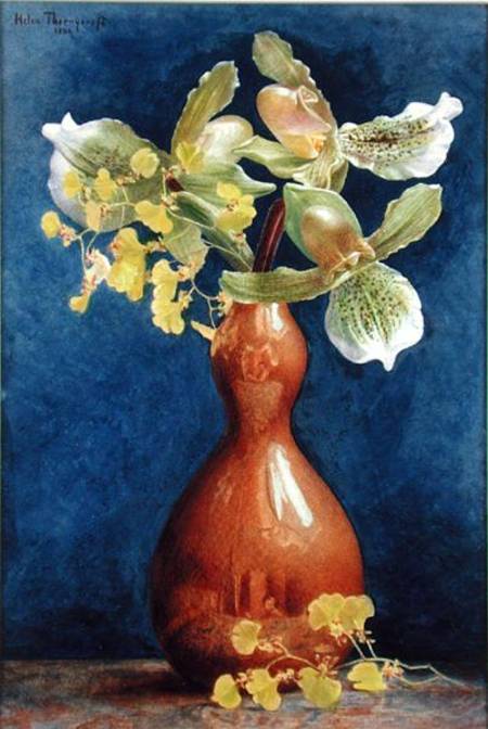 Orchids in a Copper Vase de Helen Thornycroft