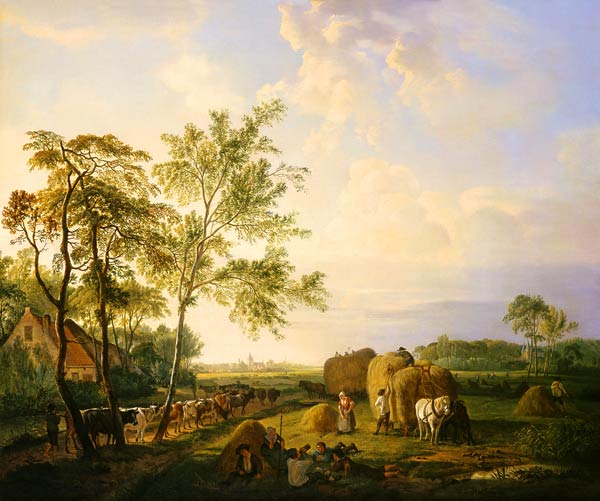 Landscape with hay harvest and cattle herd de Hendrick van Sande Backhuyzen