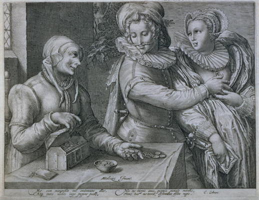 A Young Man Choosing Love of Beauty rather than Riches, engraved by Jacob Matham (1571-1631) (engrav de Hendrik Goltzius