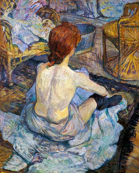 La mujer en su baño - Henri de Toulouse-Lautrec en reproducción impresa o  copia al óleo sobre lienzo.