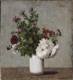 Flower Still Life: Autumn Chrysanthemums in a White Vase