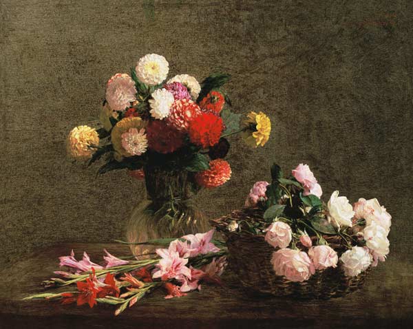 Dahlias, Roses and Gladioli de Henri Fantin-Latour