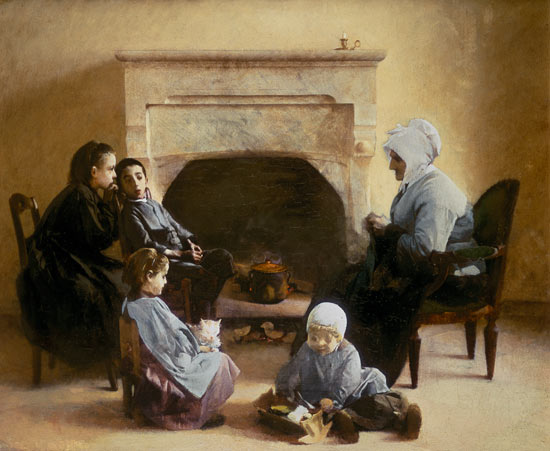 Family seated around a hearth de Henri Jules Jean Geoffroy