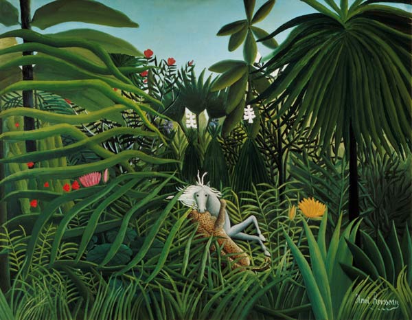 Un jaguar cazando un caballo de Henri Julien-Félix Rousseau