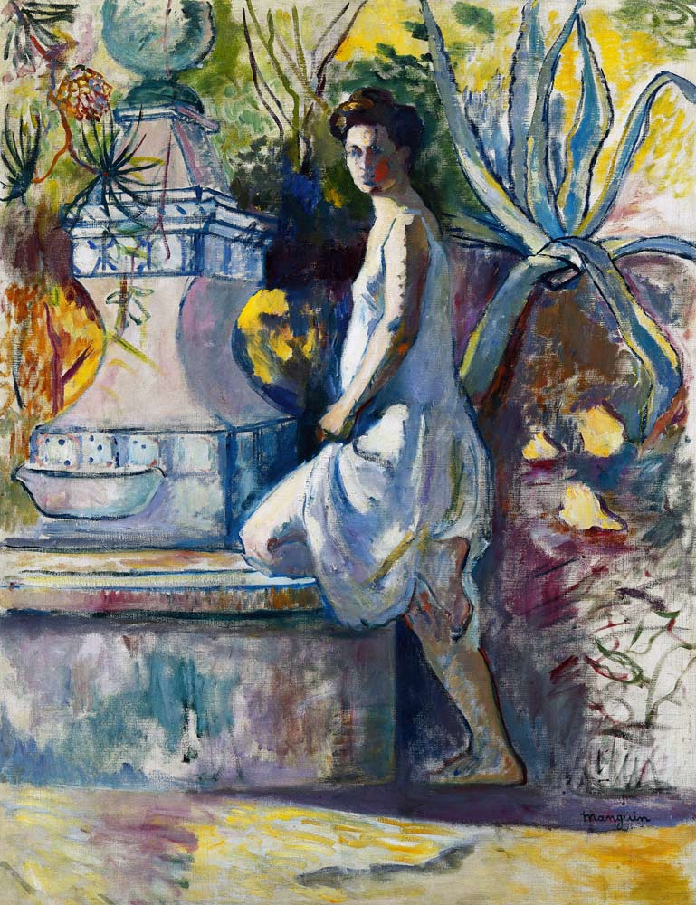 Jeanne a la Fontaine, Villa Demiere, 1905 - Henri Manguin en reproducción  impresa o copia al óleo sobre lienzo.