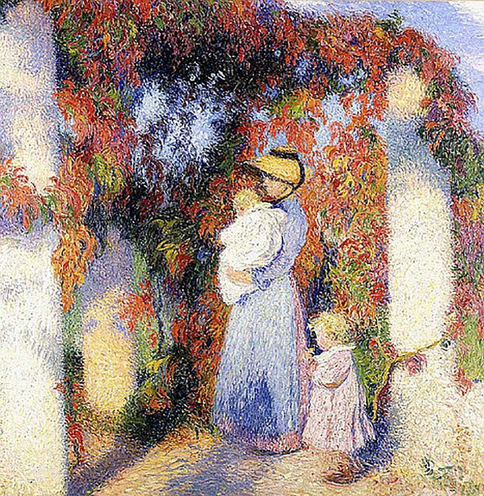 Woman with two children under a pergola in Marquayrol (Femme avec deux enfants sous le Pergole Princ de Henri Manguin