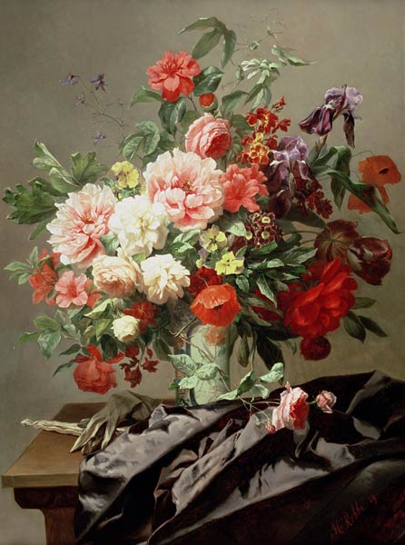 Peonies, Poppies and Roses, 1849 de Henri Robbe