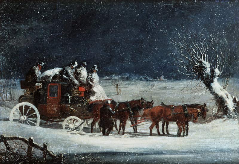 The mail coach London-Dover in the snowstorm. de Henry Alken d.Ä.