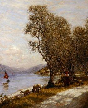 A Veronese Shepherdess, Lake Garda (oil on canvas)