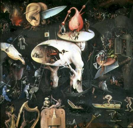 The Garden of Earthly Delights: Hell, right wing of triptych, detail of 'Tree Man' de Jerónimo Bosch o El Bosco