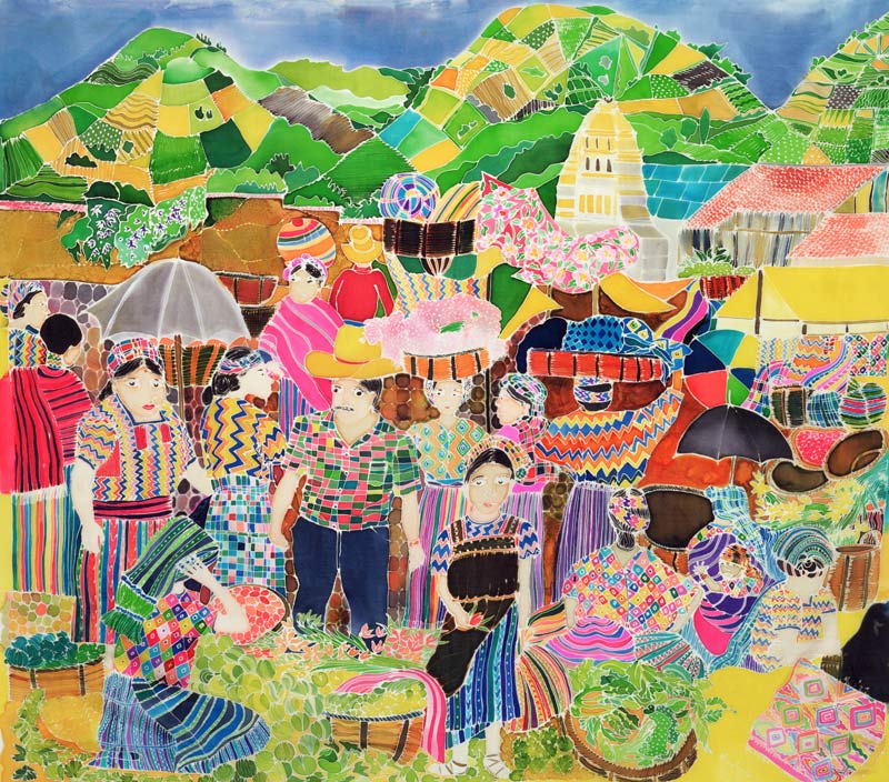 Almolonga Market (coloured inks on silk)  de Hilary  Simon