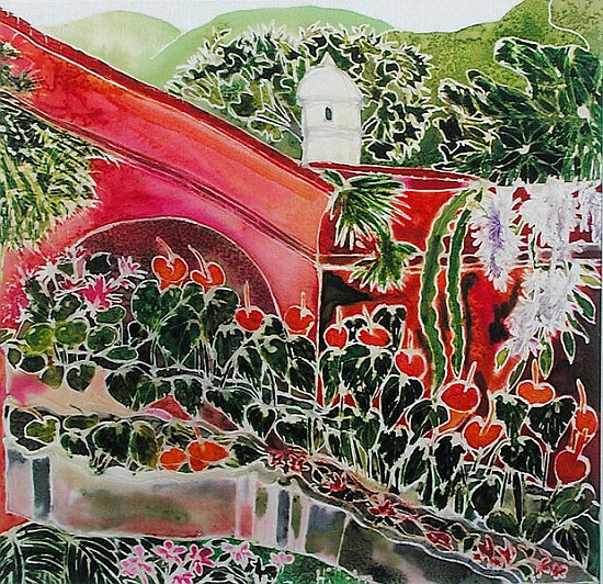 In Our Garden, Antigua (coloured inks on silk)  de Hilary  Simon