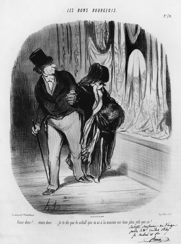 Series ''Les Bons Bourgeois'', Come along, I am telling you the scarf you have at home is much more  de Honoré Daumier