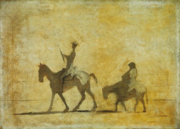 Don Quijote y Sancho Panza - Honoré Daumier en reproducción impresa o copia  al óleo sobre lienzo.