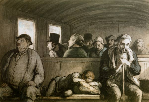 Le wagon de troisieme classe / Daumier - Honoré Daumier en reproducción  impresa o copia al óleo sobre lienzo.