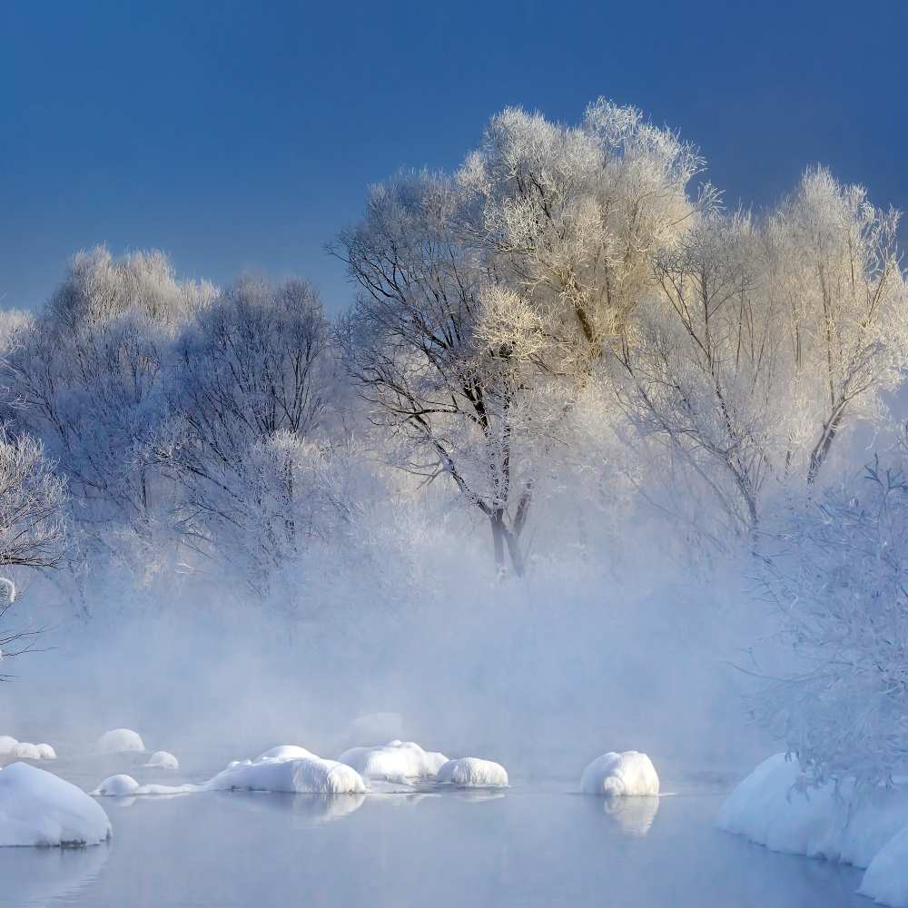 Morning fog and rime in Kuerbin de Hua Zhu